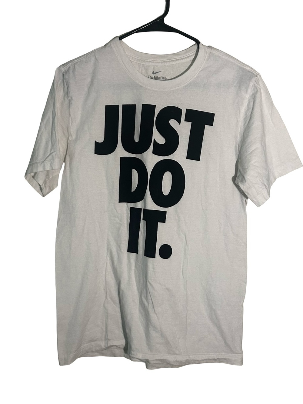 Nike Men’s White Short-Sleeve Tee with Large Black "JUST DO IT." Graphic